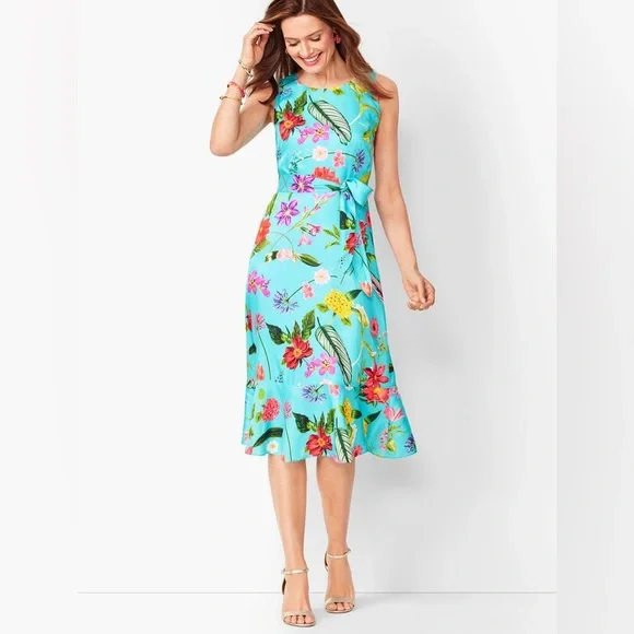 Talbots RSVP Occasion Collection Blue Floral Fit & Flare Dress - Size 12 - Picture 1 of 16